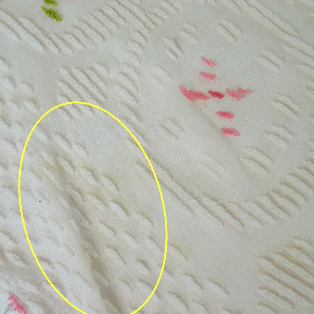 Vintage White Chenille Bedspread Pink Green Floral Tufted Fringe Twin 99x71
